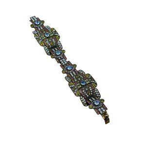 Heidi Daus Colorful Art Deco Style Bracelet Crystals Pave Wide Panel Links
